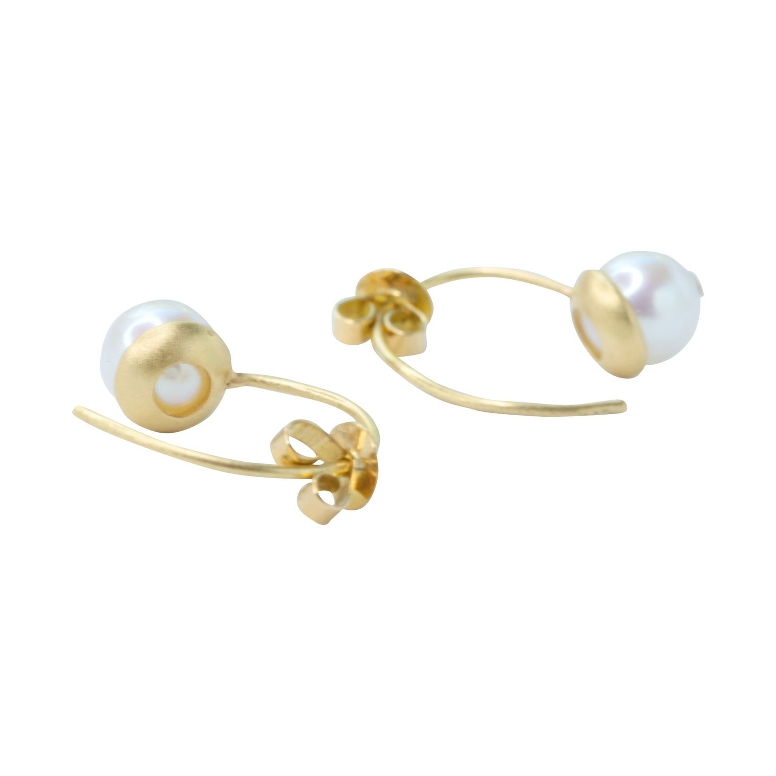Cat Eye Pearl 18K Gold Hook Earring - 8