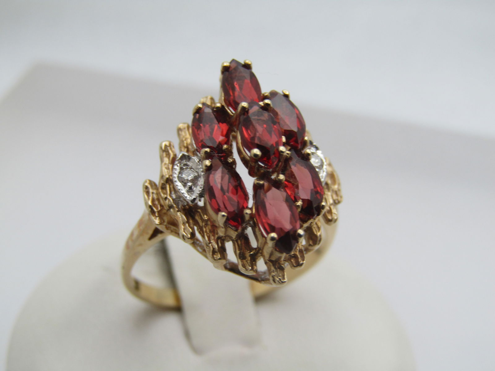 Vintage 10kt Marquise Hessonite Garnet & Diamond Ring, Sz. 8.5, Signed I.L. , 1980's-1990's. - 3