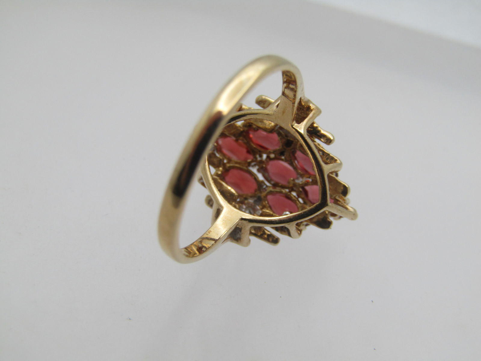 Vintage 10kt Marquise Hessonite Garnet & Diamond Ring, Sz. 8.5, Signed I.L. , 1980's-1990's. - 4