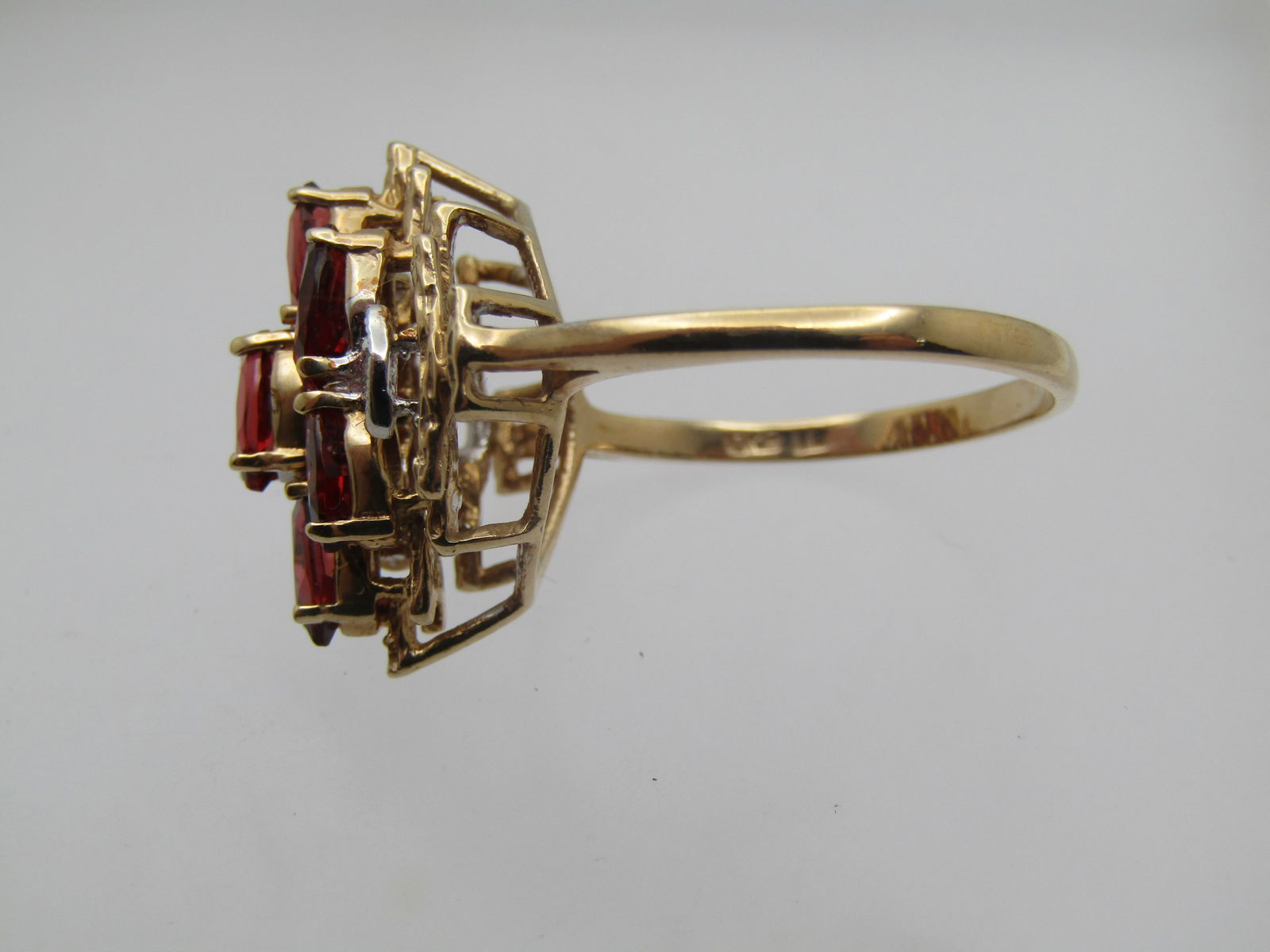 Vintage 10kt Marquise Hessonite Garnet & Diamond Ring, Sz. 8.5, Signed I.L. , 1980's-1990's. - 5