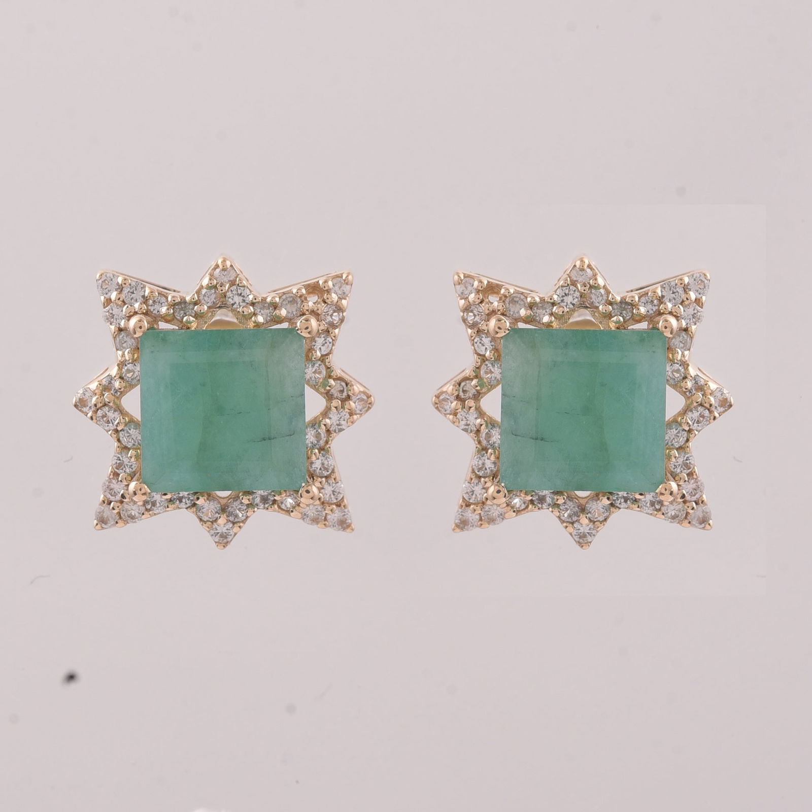2.41 Ct Square Emerald 9K Gold Earrings (1 of 4)