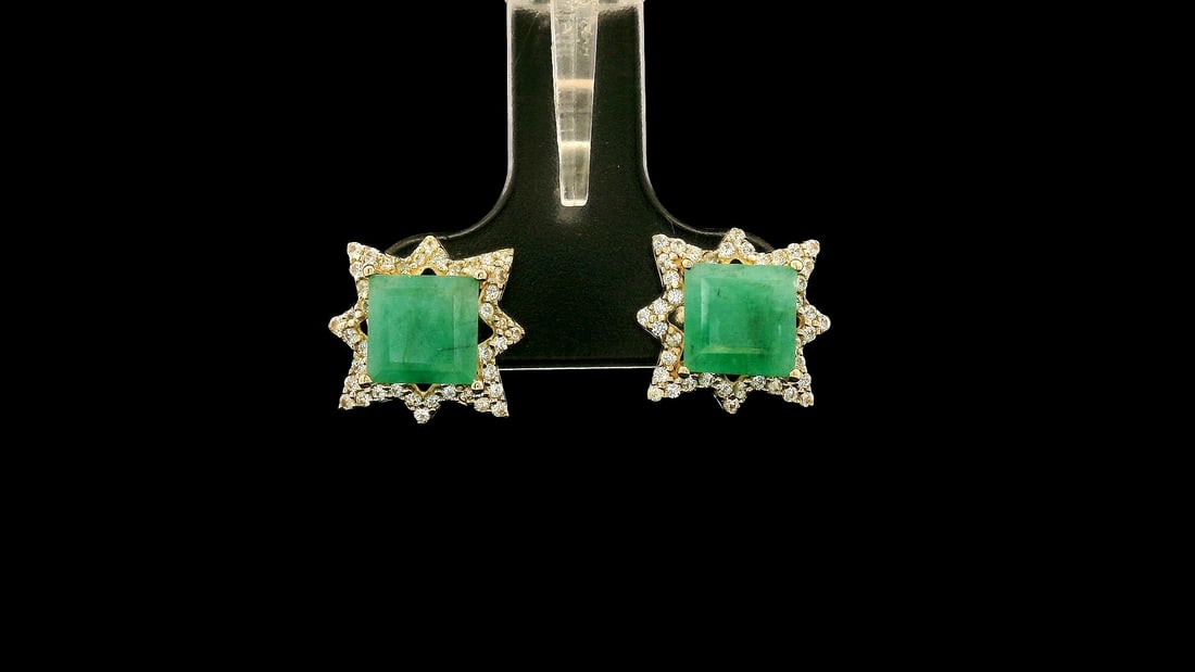 2.41 Ct Square Emerald 9K Gold Earrings - 4