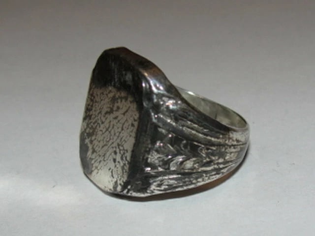 Large Square Shaped Antiqued Sterling Silver Signet Ring Alberto Juan - 6