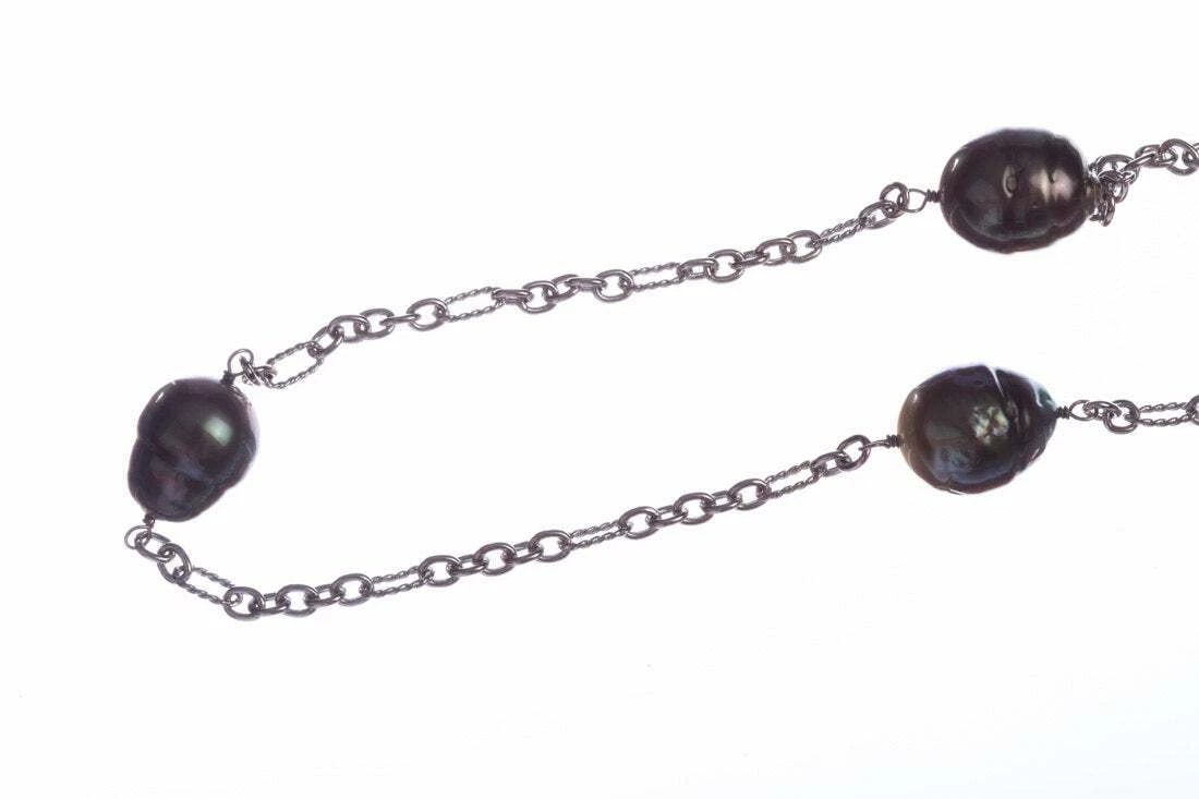 Sterling Silver and Tahitian Baroque Pearl Necklace - 3