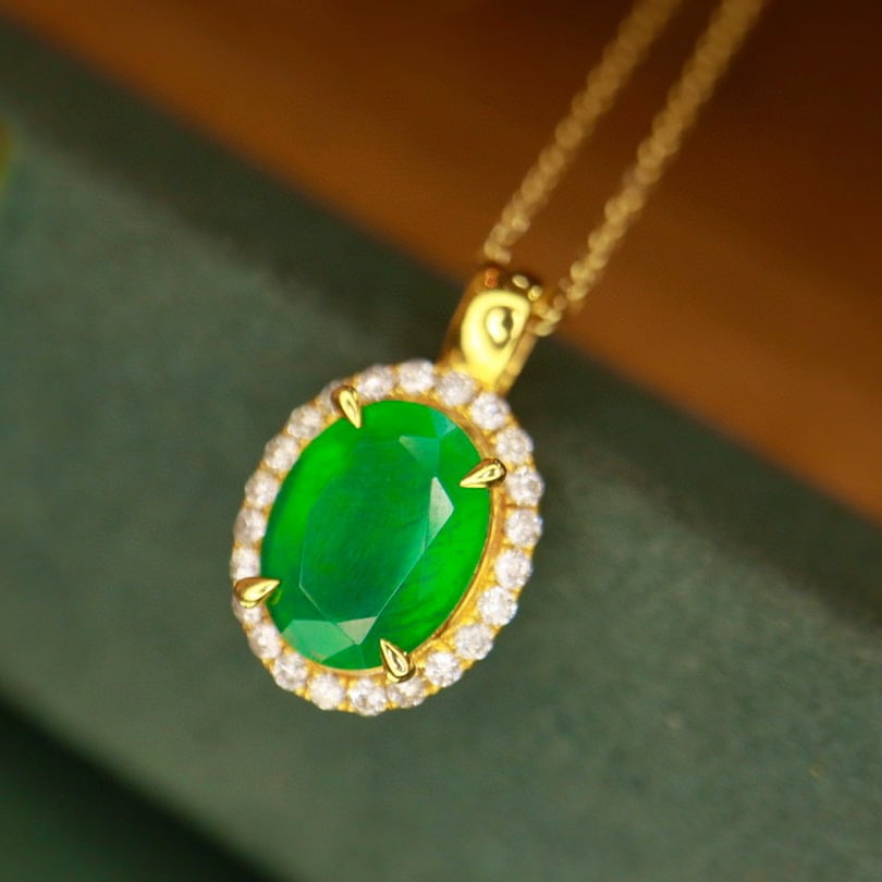 14K GOLD 1.73 CTW VIVID GREEN NATURAL EMERALD & DIAMOND PENDANT - 2