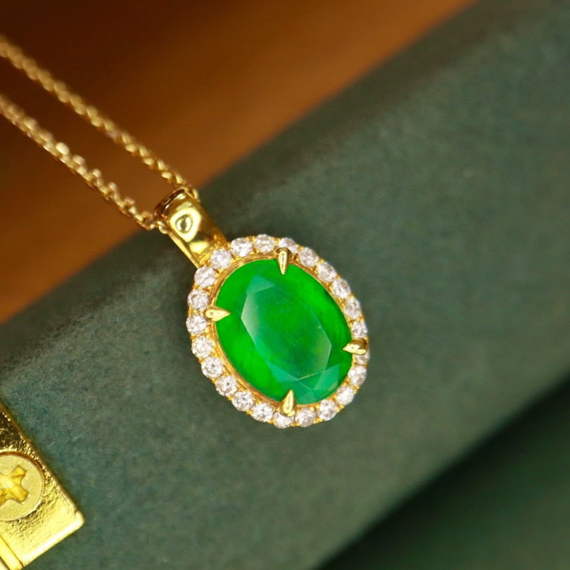 14K GOLD 1.73 CTW VIVID GREEN NATURAL EMERALD & DIAMOND PENDANT - 3