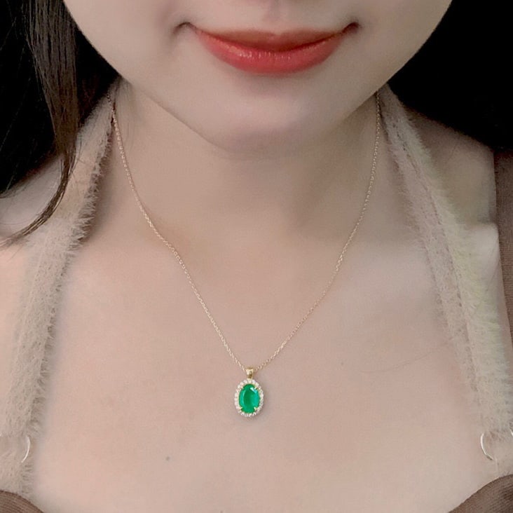 14K GOLD 1.73 CTW VIVID GREEN NATURAL EMERALD & DIAMOND PENDANT - 6