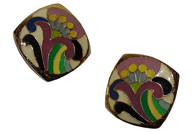 Lanvin Floral Abstract Enamel Earrings - 2