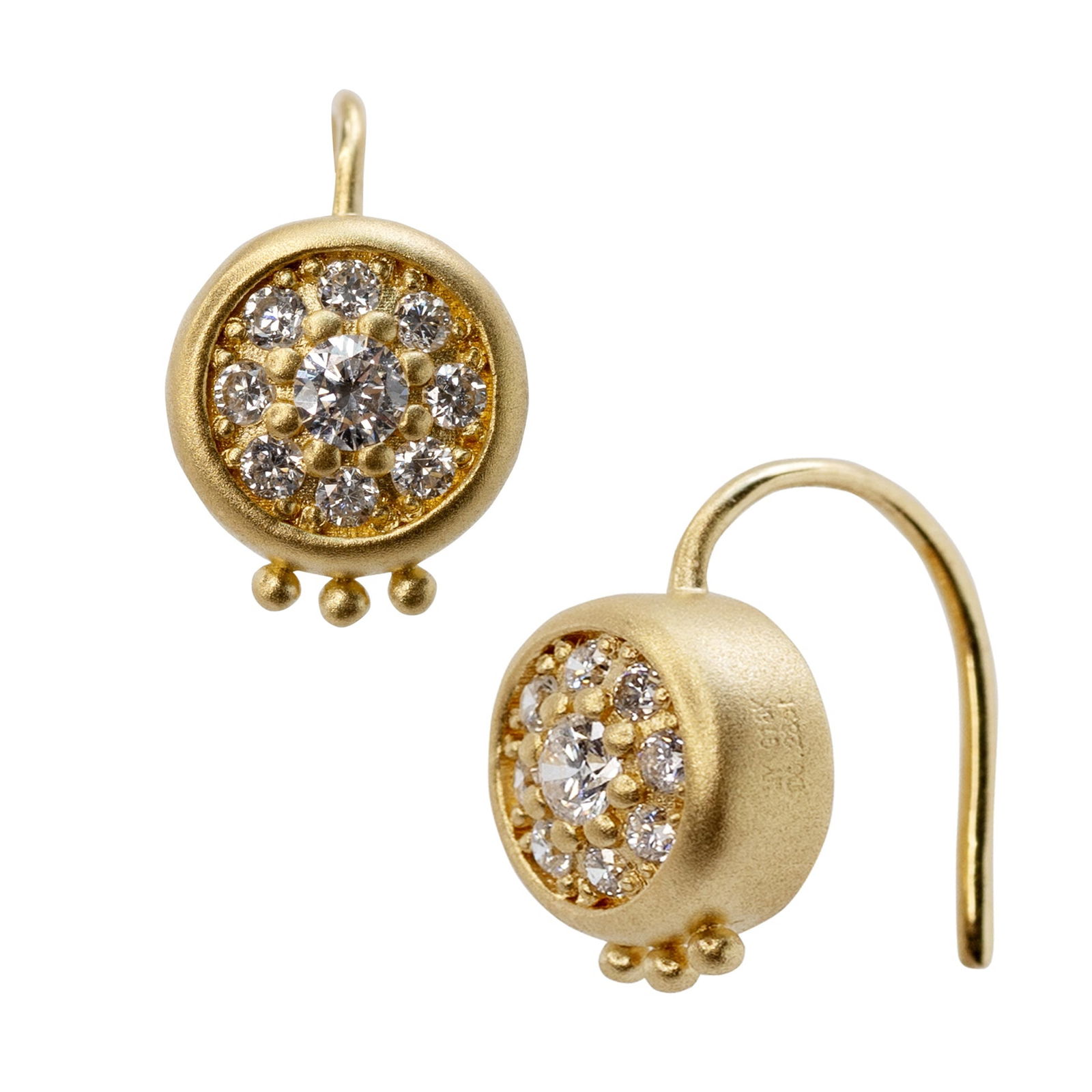 Muse 18K Gold Diamond Hook Earring: Title:Muse 18K Gold Diamond Hook Earring Description:A luminous constellation brought to life, the Muse Earring captures the quiet power of golden light and the brilliance of diamonds gathered in perf