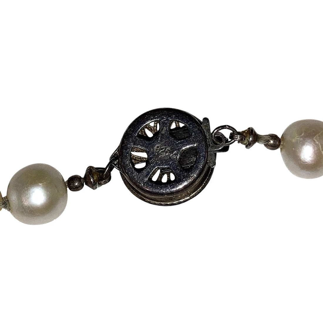 Cultured Pearl Bead Necklace with Sterling Silver Filigree Clasp - 5