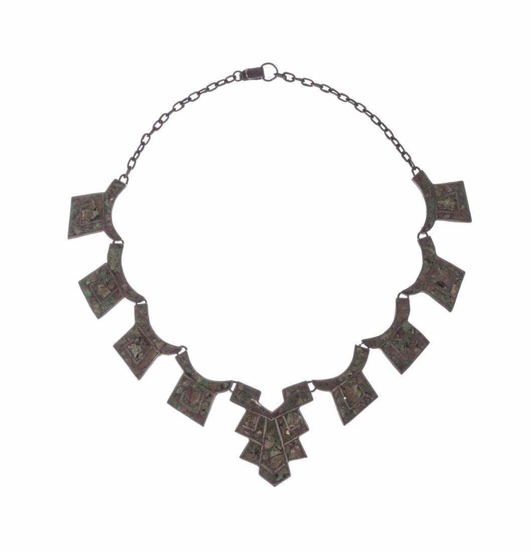 Sterling Silver Hand Made Mexican Turquoise Necklace Bib - 2