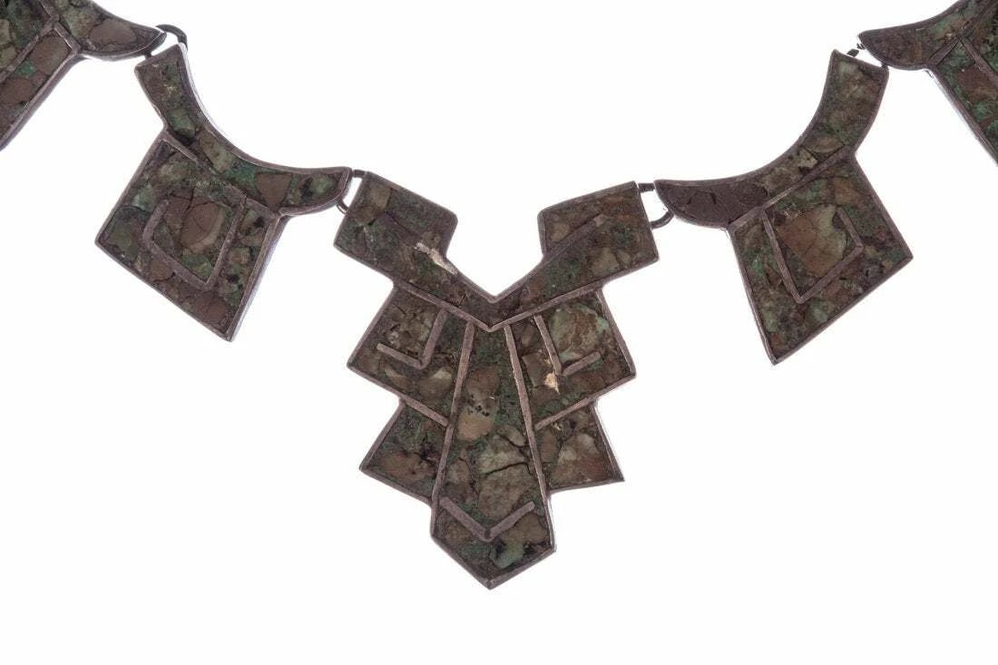 Sterling Silver Hand Made Mexican Turquoise Necklace Bib - 3