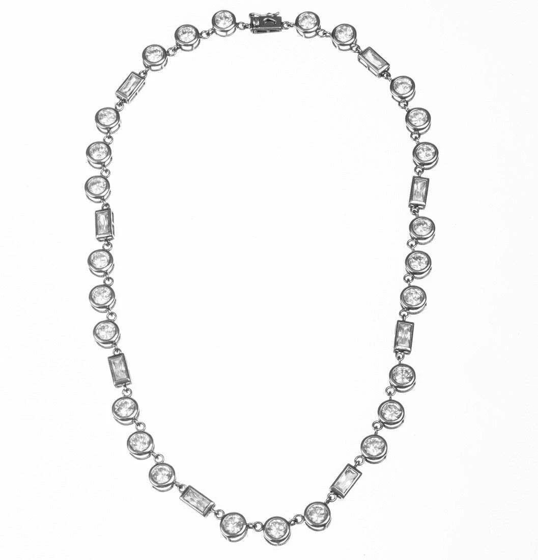 Round and Baguette Bezel Set CZ Eternity Necklace - 2