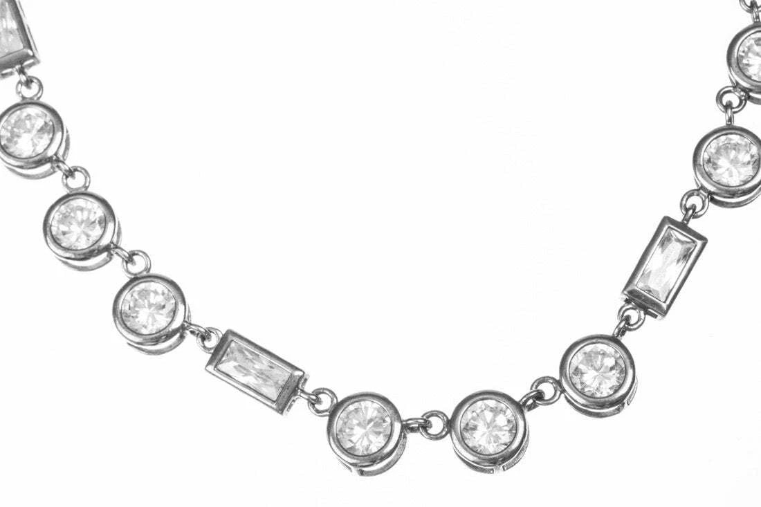 Round and Baguette Bezel Set CZ Eternity Necklace - 3