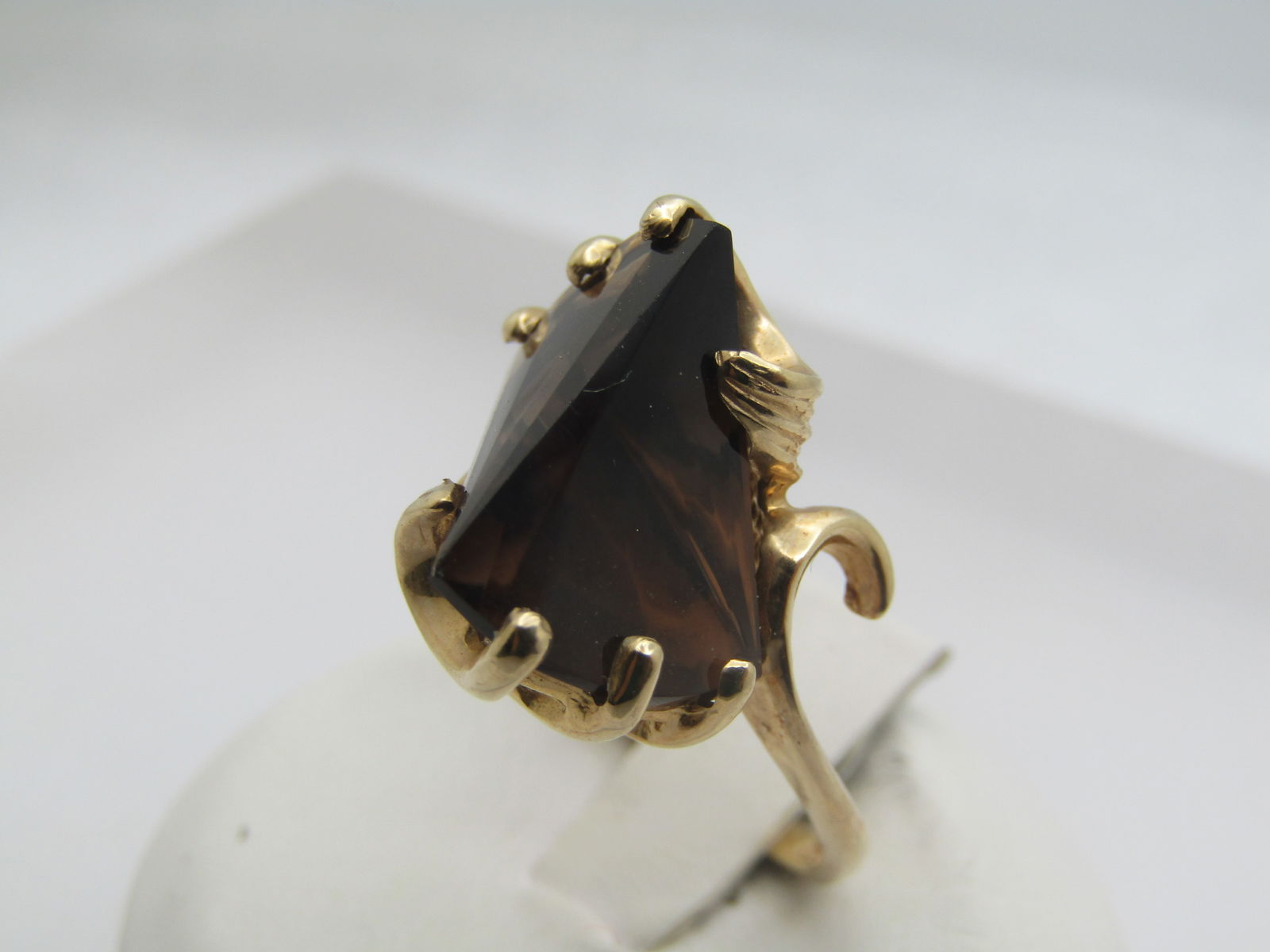 Vintage 10kt Smoky Topaz Ring, Triangular Angled Stone, Sz. 8. Signed GTR - 2