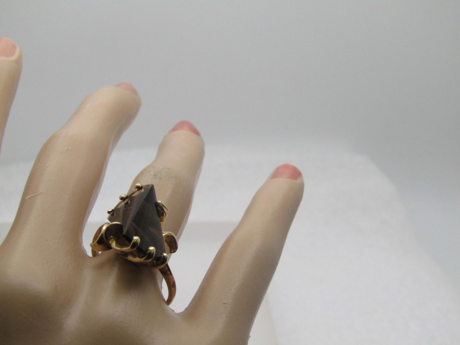 Vintage 10kt Smoky Topaz Ring, Triangular Angled Stone, Sz. 8. Signed GTR - 7
