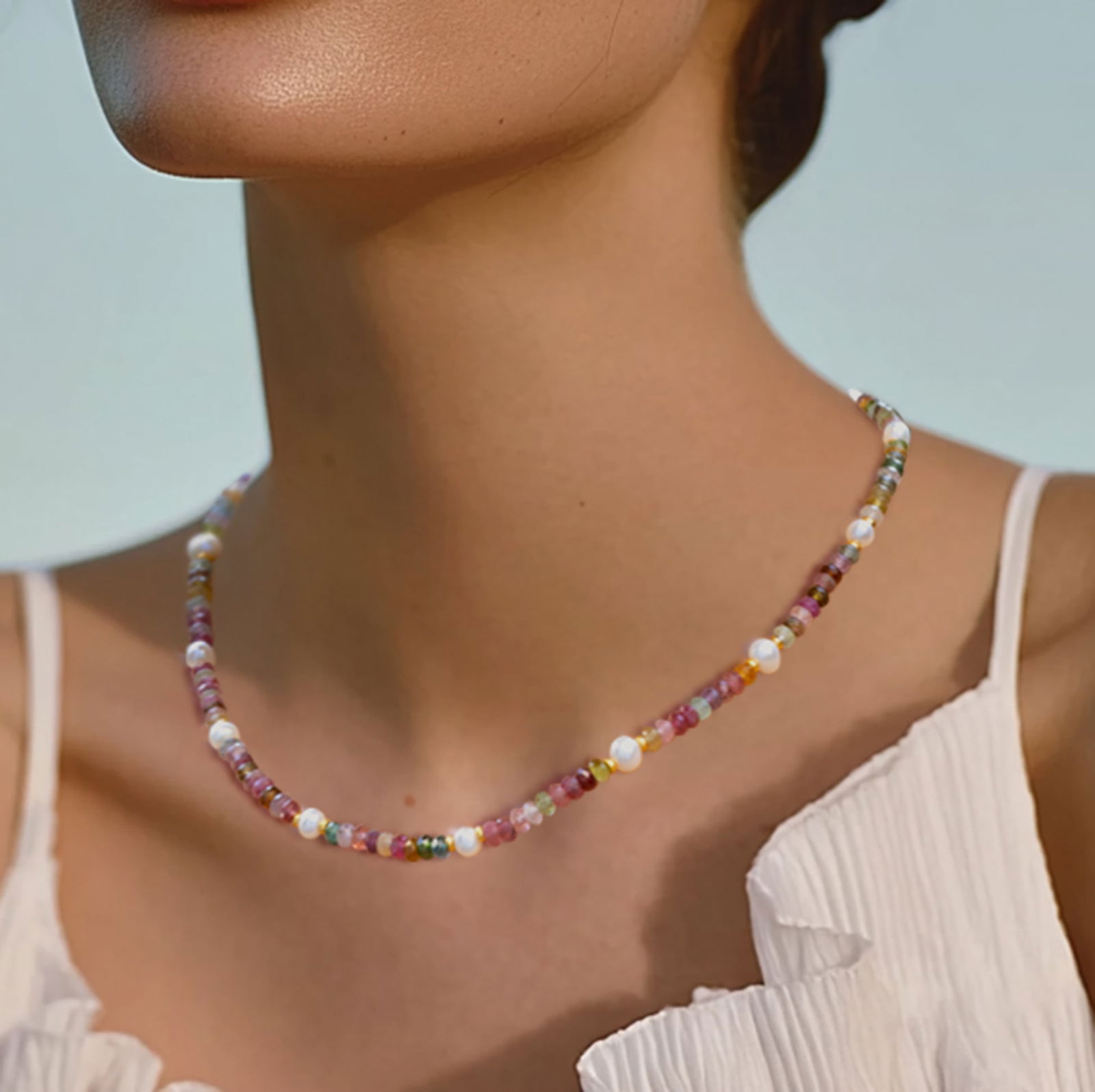 Tourmaline Pearl 14K Gold Necklace - 10