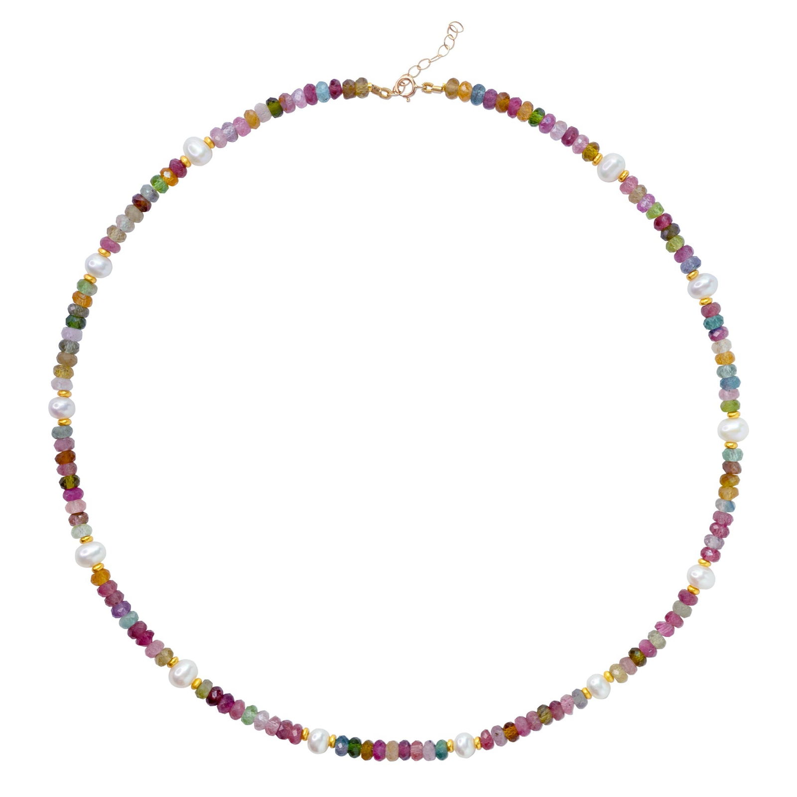 Tourmaline Pearl 14K Gold Necklace: Title:Tourmaline Pearl 14K Gold Necklace Description:Celebrate your multifaceted brilliance with this symphony of color that mirrors the full spectrum of your beautiful complexity. Each precious stone