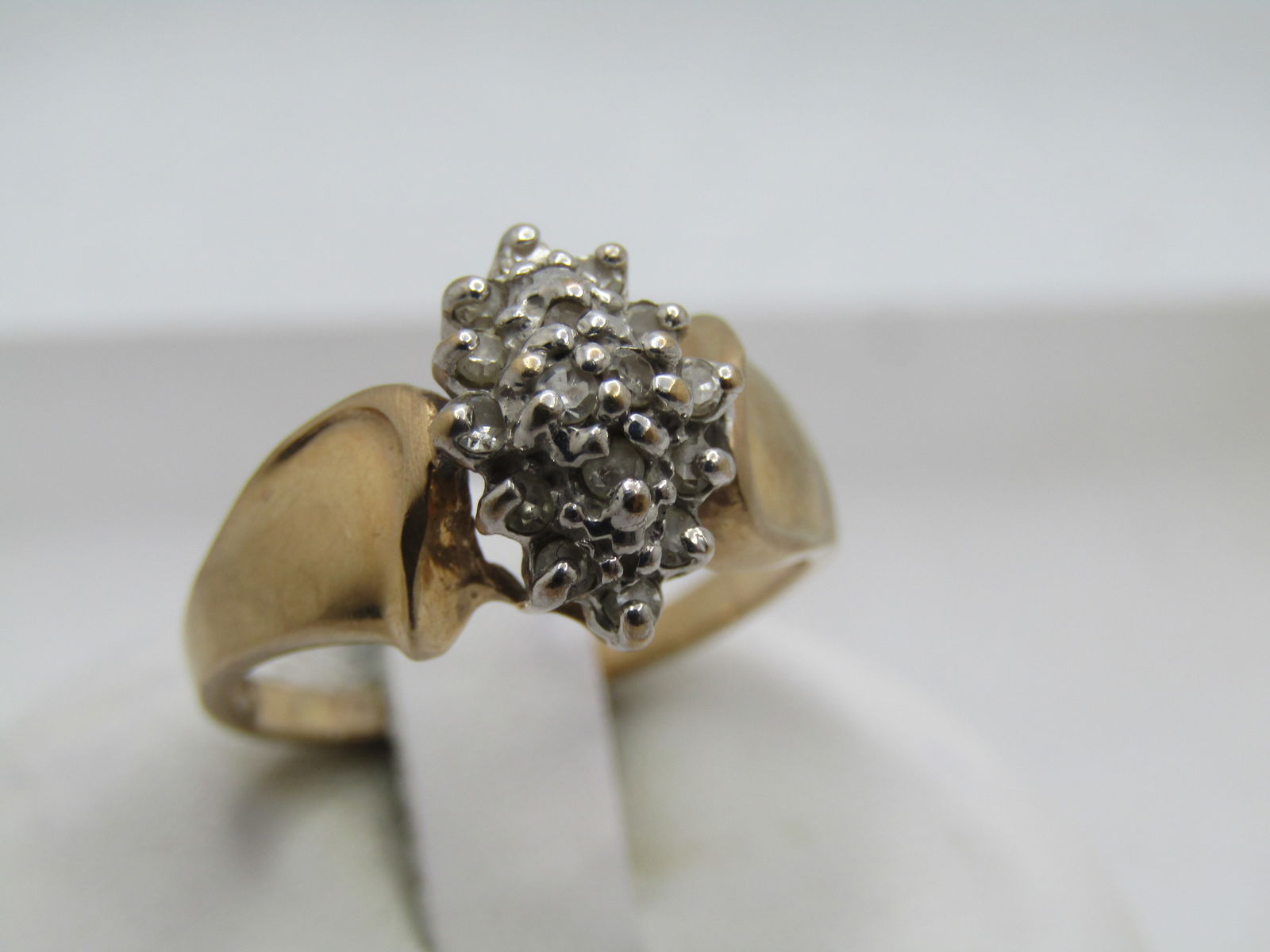 Vintage 10kt Diamond Cluster Waterfall Ring, Sz. 6, 1980's, Signed - 2