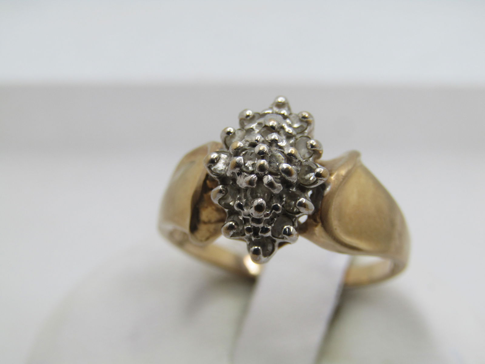Vintage 10kt Diamond Cluster Waterfall Ring, Sz. 6, 1980's, Signed - 3