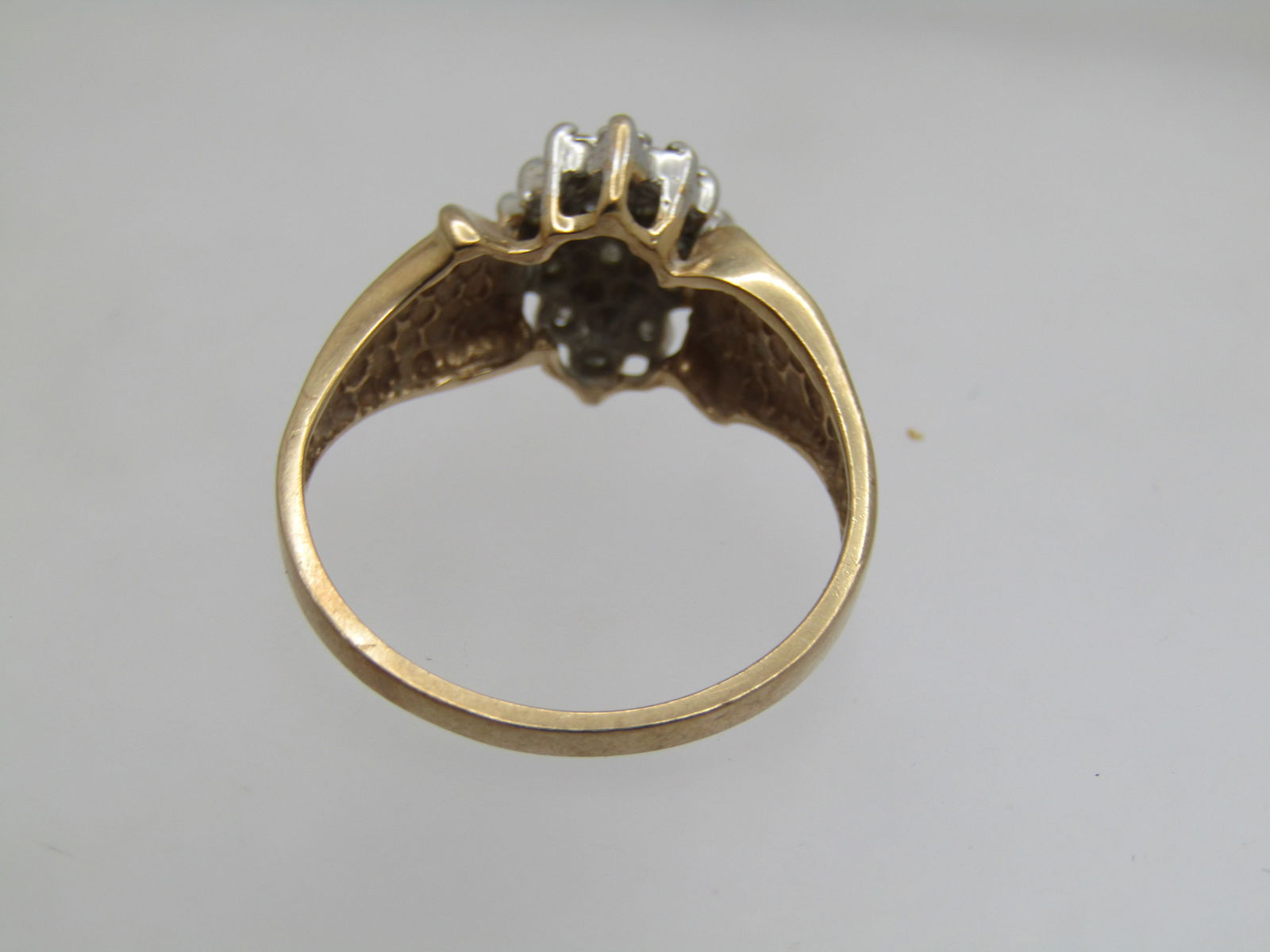 Vintage 10kt Diamond Cluster Waterfall Ring, Sz. 6, 1980's, Signed - 6