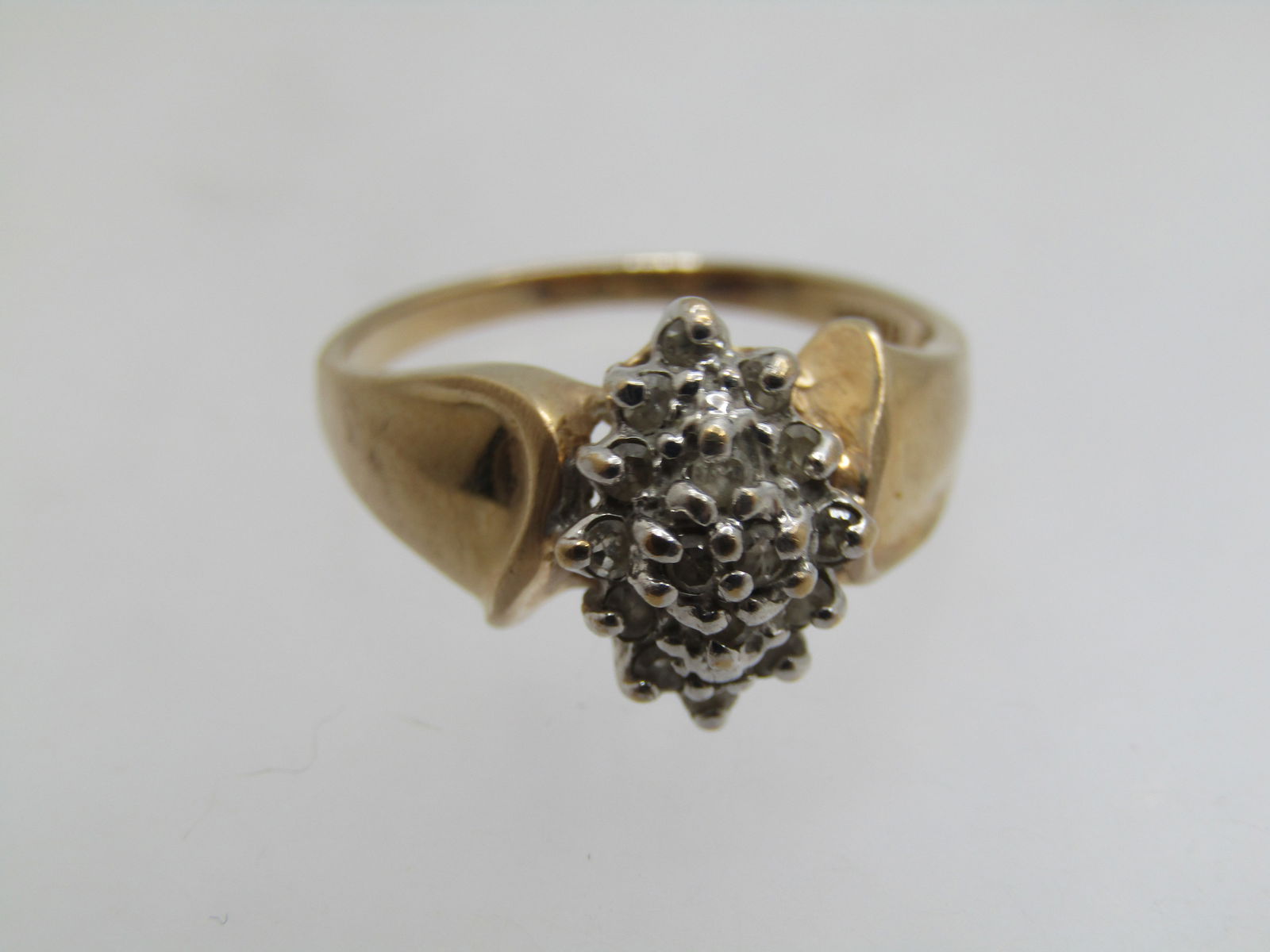 Vintage 10kt Diamond Cluster Waterfall Ring, Sz. 6, 1980's, Signed - 7