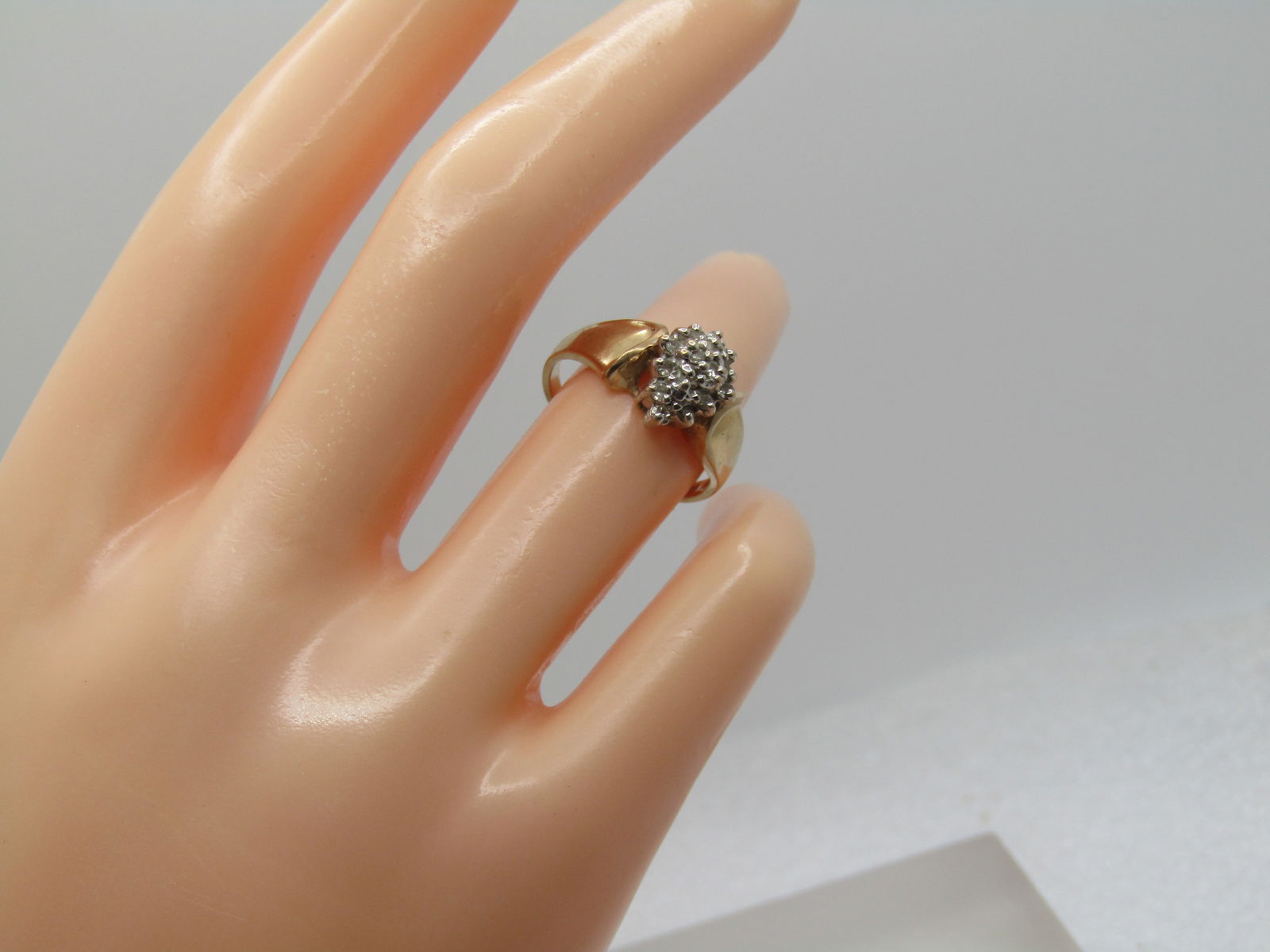 Vintage 10kt Diamond Cluster Waterfall Ring, Sz. 6, 1980's, Signed - 8
