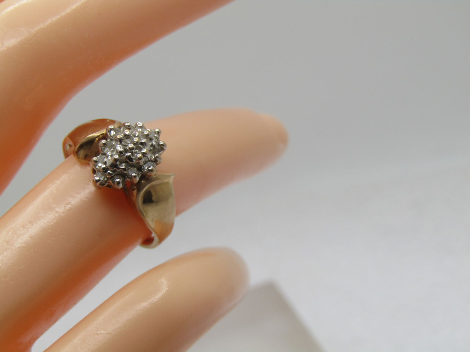 Vintage 10kt Diamond Cluster Waterfall Ring, Sz. 6, 1980's, Signed - 9