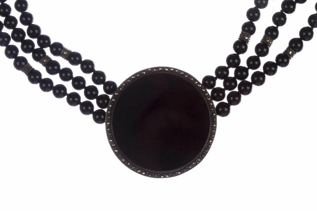 Sterling Silver Onyx Bead and Marcasite Necklace - 2
