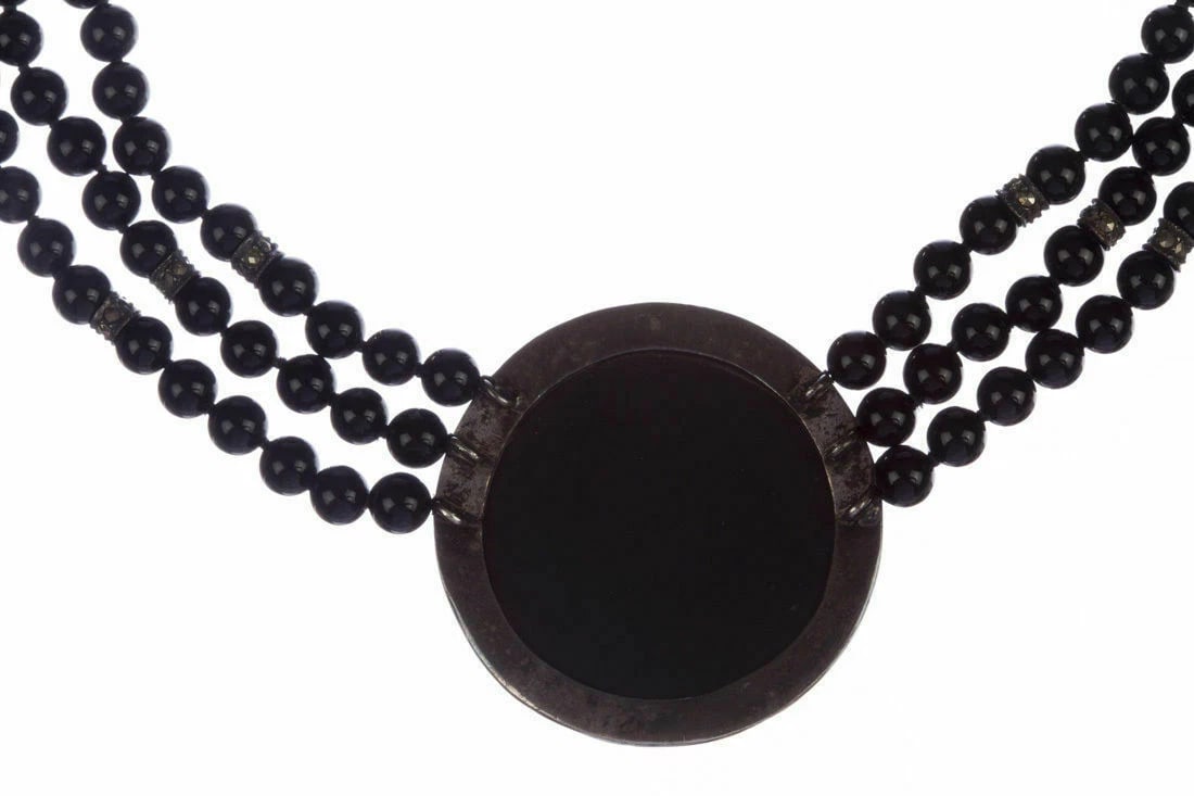 Sterling Silver Onyx Bead and Marcasite Necklace - 4