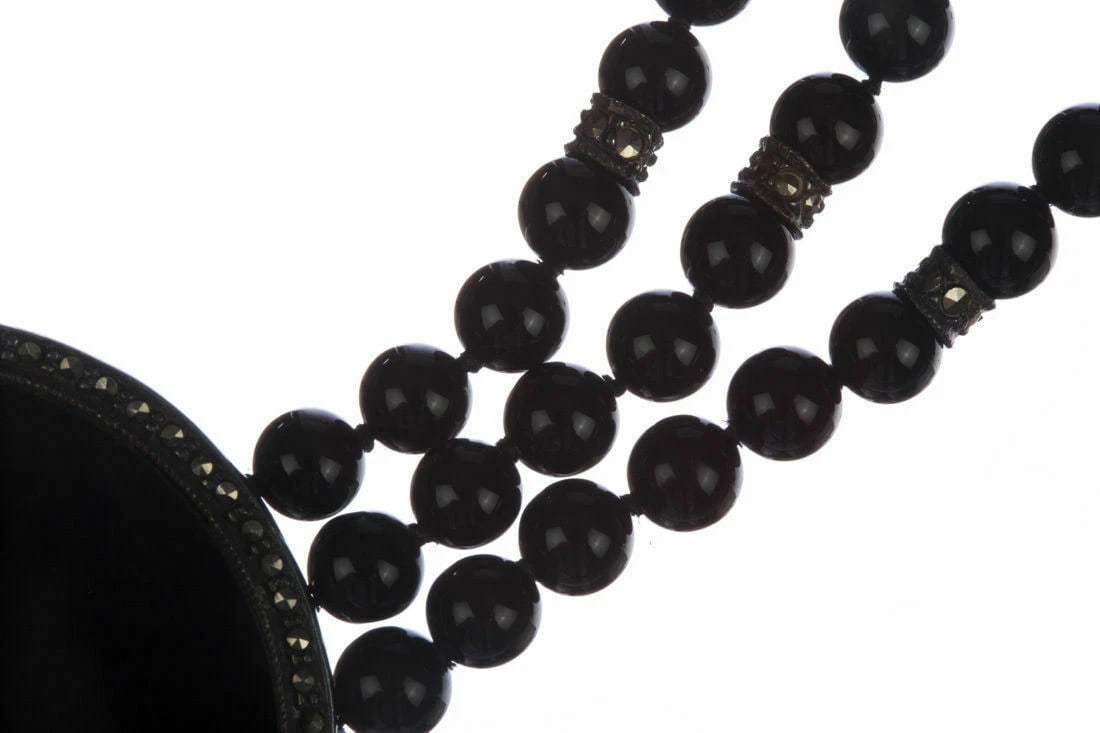 Sterling Silver Onyx Bead and Marcasite Necklace - 5