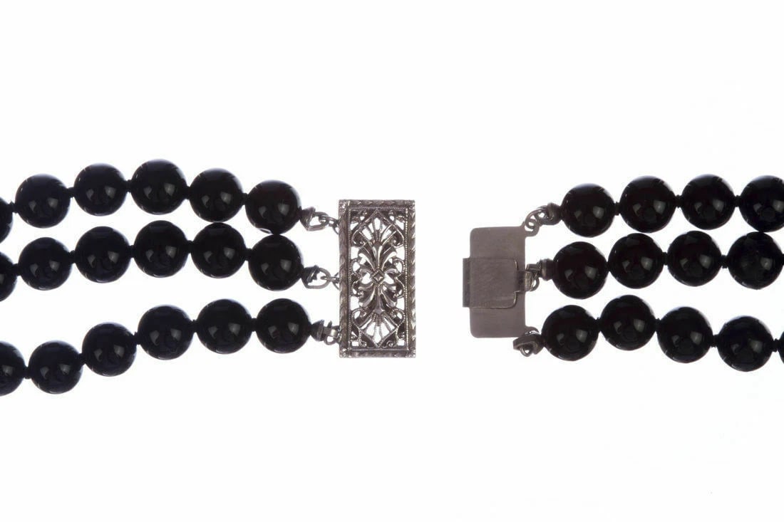 Sterling Silver Onyx Bead and Marcasite Necklace - 6