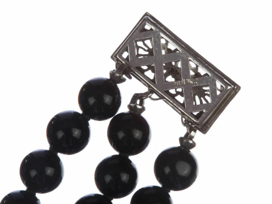 Sterling Silver Onyx Bead and Marcasite Necklace - 7