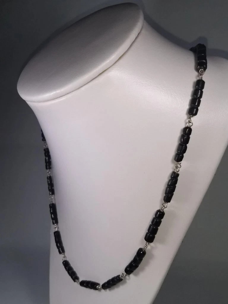 Alberto Juan Mexican Handmade Sterling Silver Carved Black Coral Bead Necklace - 3