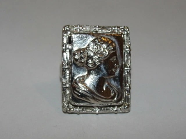 Sterling Silver Plated Brass Rectangular Georgian Inspired Cameo Ring - 2