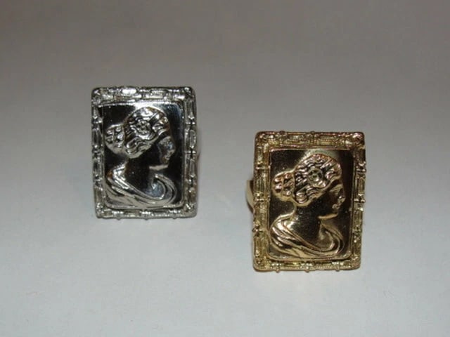 Sterling Silver Plated Brass Rectangular Georgian Inspired Cameo Ring - 5