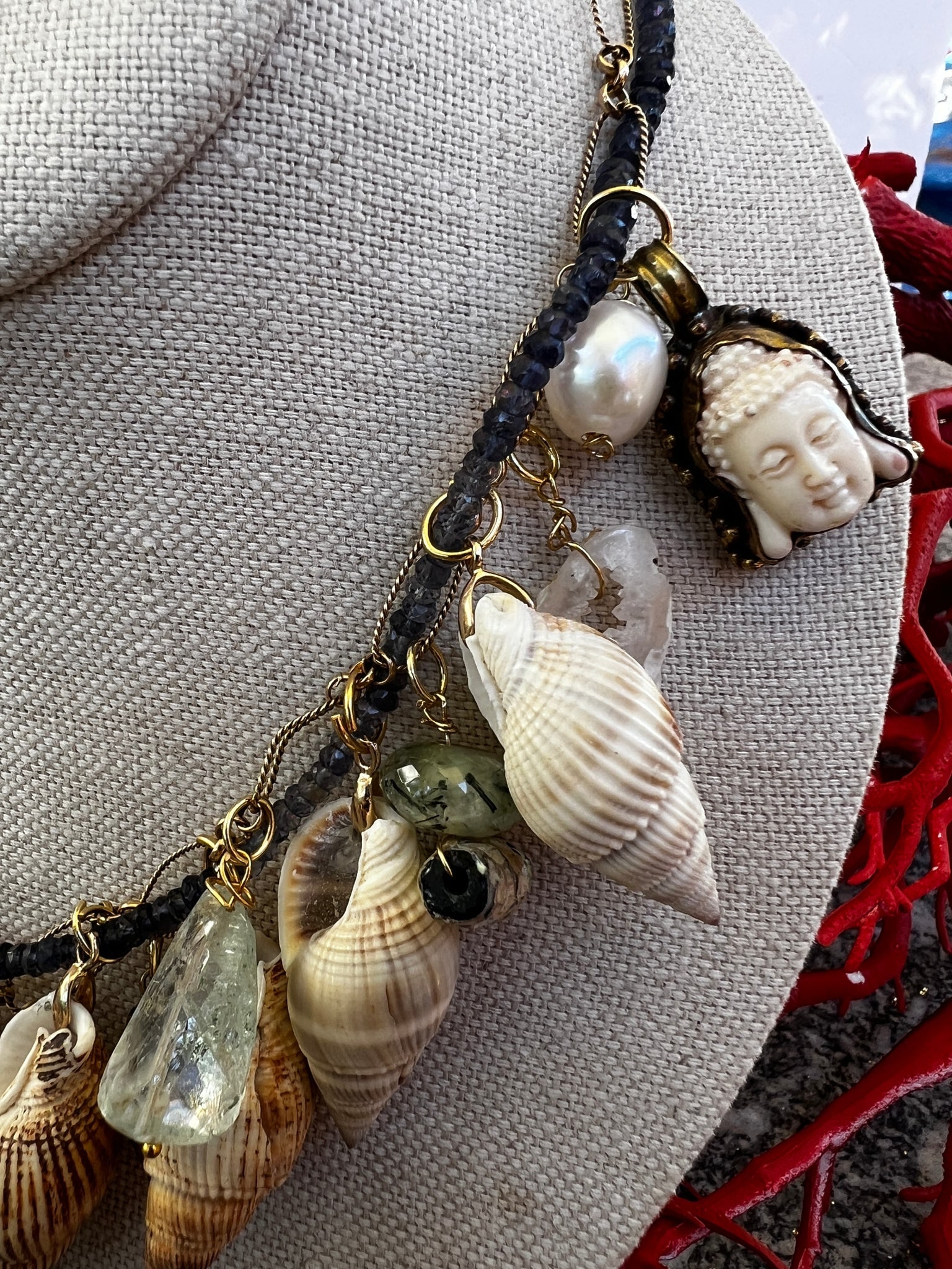 Mermaid & Shell Necklace with Topaz and Aquamarine - 2