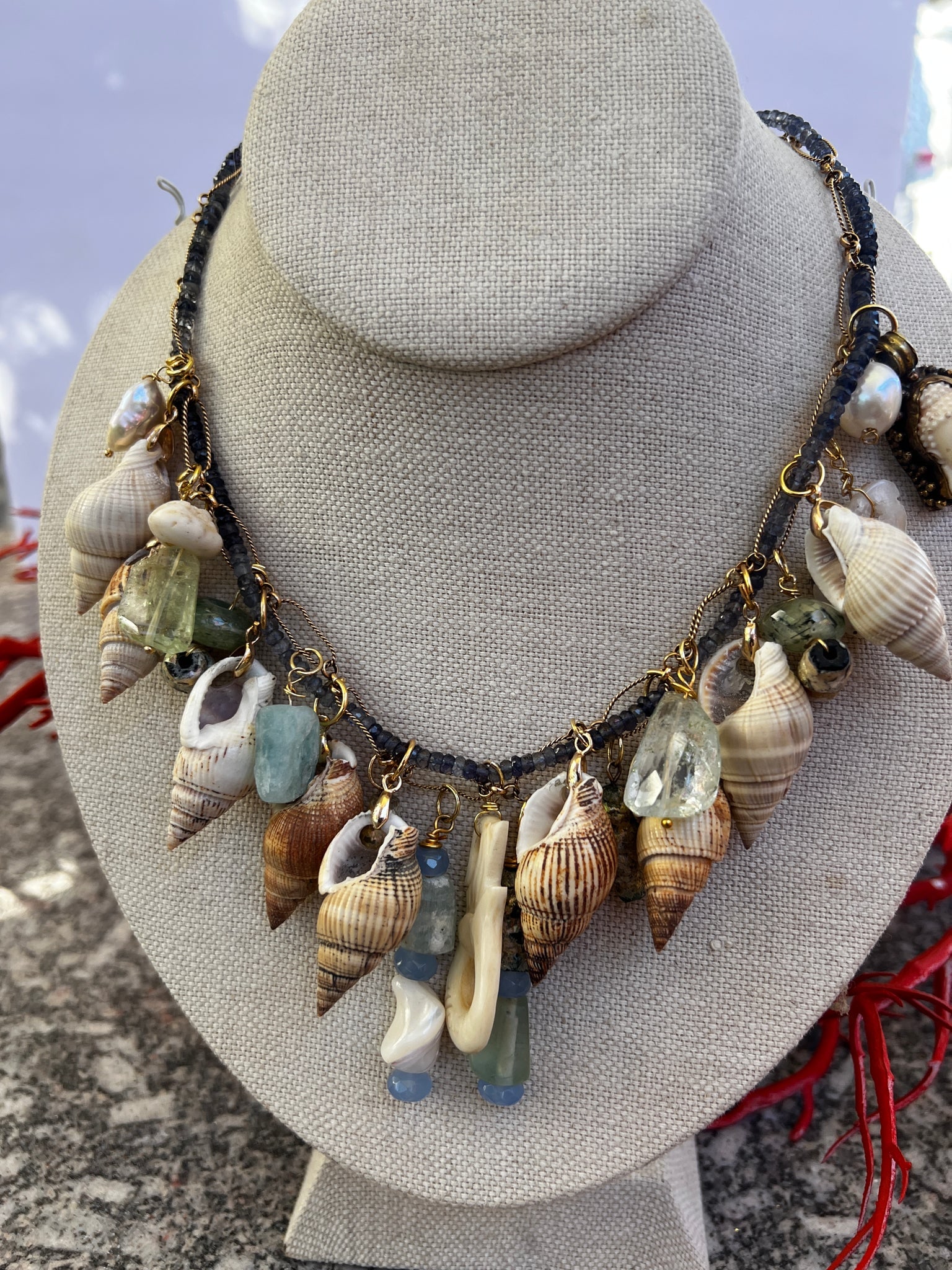 Mermaid & Shell Necklace with Topaz and Aquamarine - 4