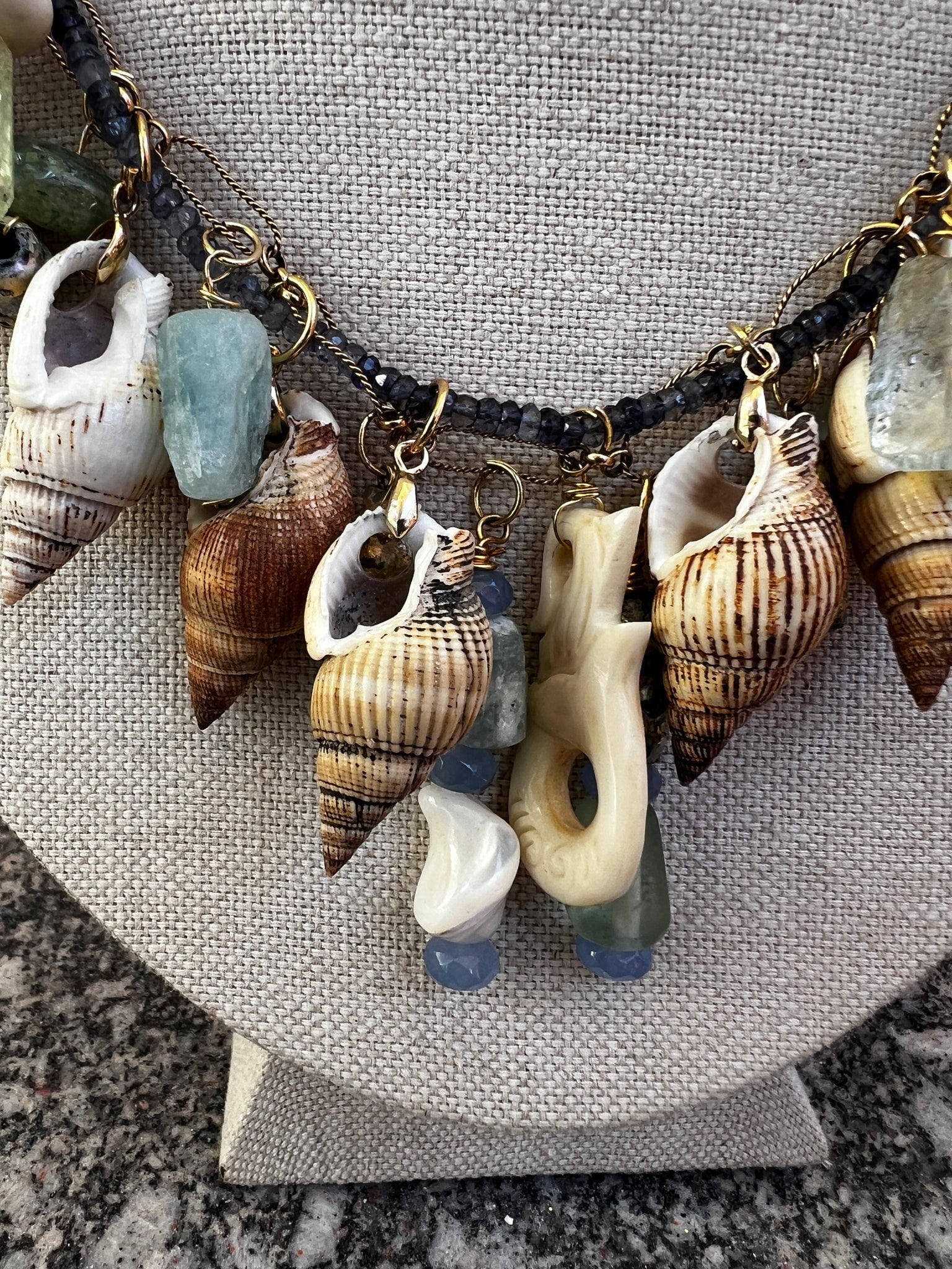 Mermaid & Shell Necklace with Topaz and Aquamarine - 5