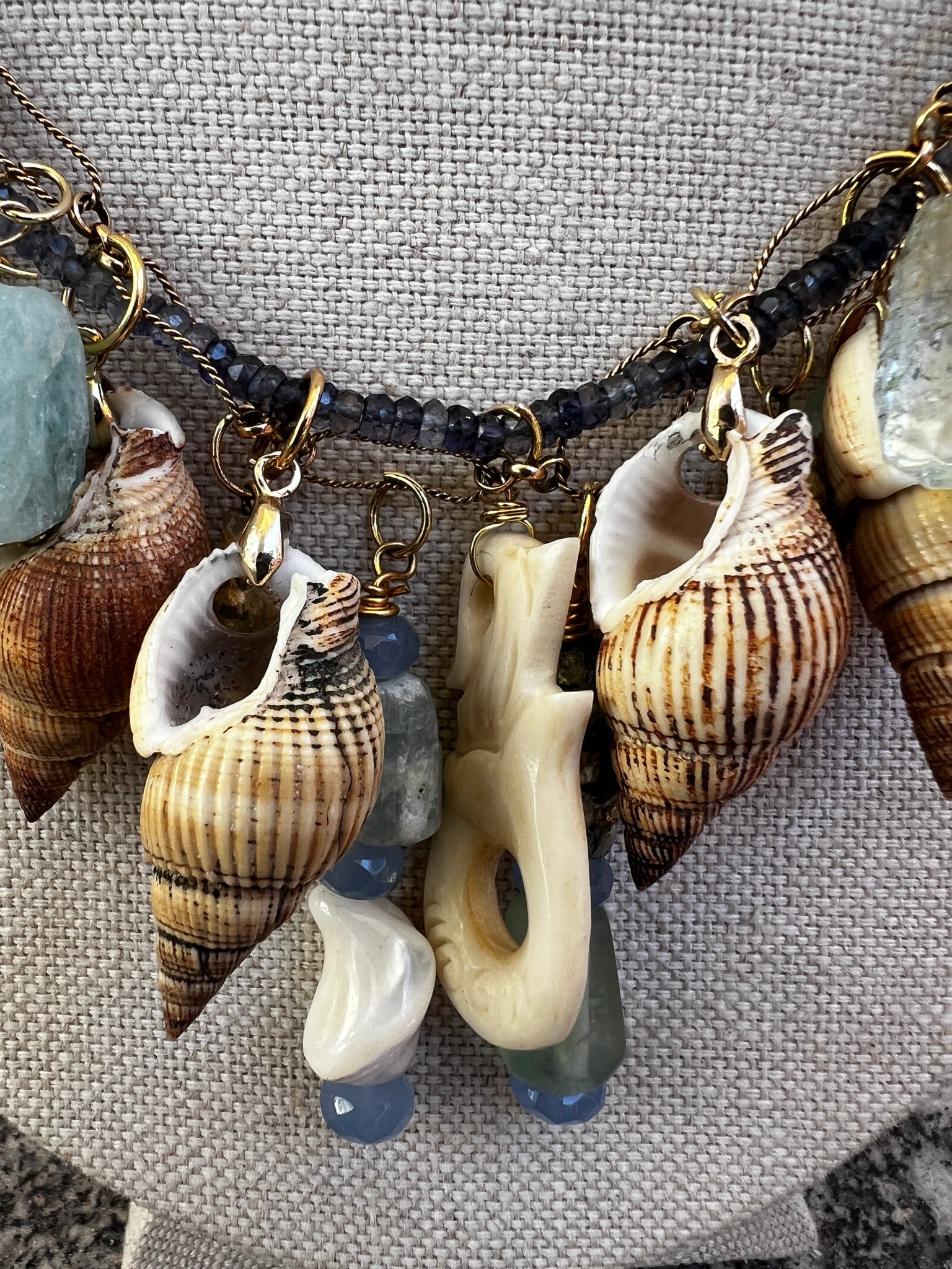 Mermaid & Shell Necklace with Topaz and Aquamarine - 6