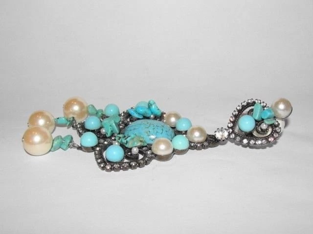 Lawrence Vrba Turquoise Faux Pearl Chandelier Earrings - 3