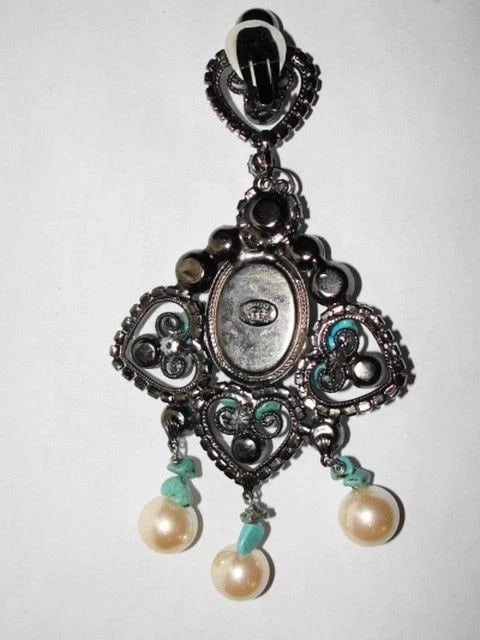 Lawrence Vrba Turquoise Faux Pearl Chandelier Earrings - 4