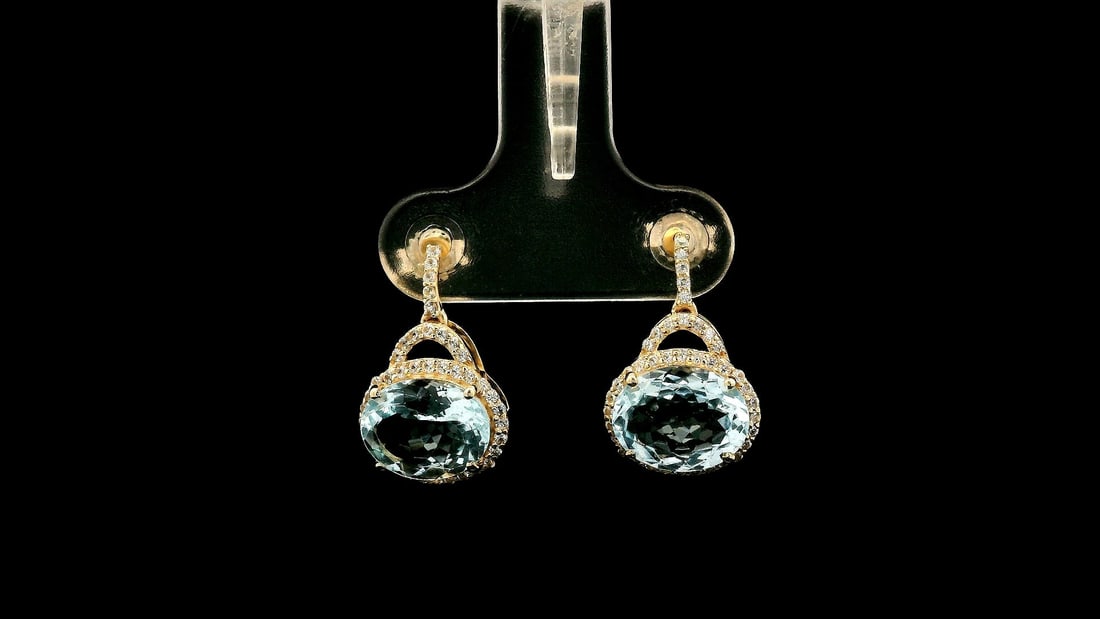 3.16 Ct Oval Aquamarine 9K Gold Earrings - 4