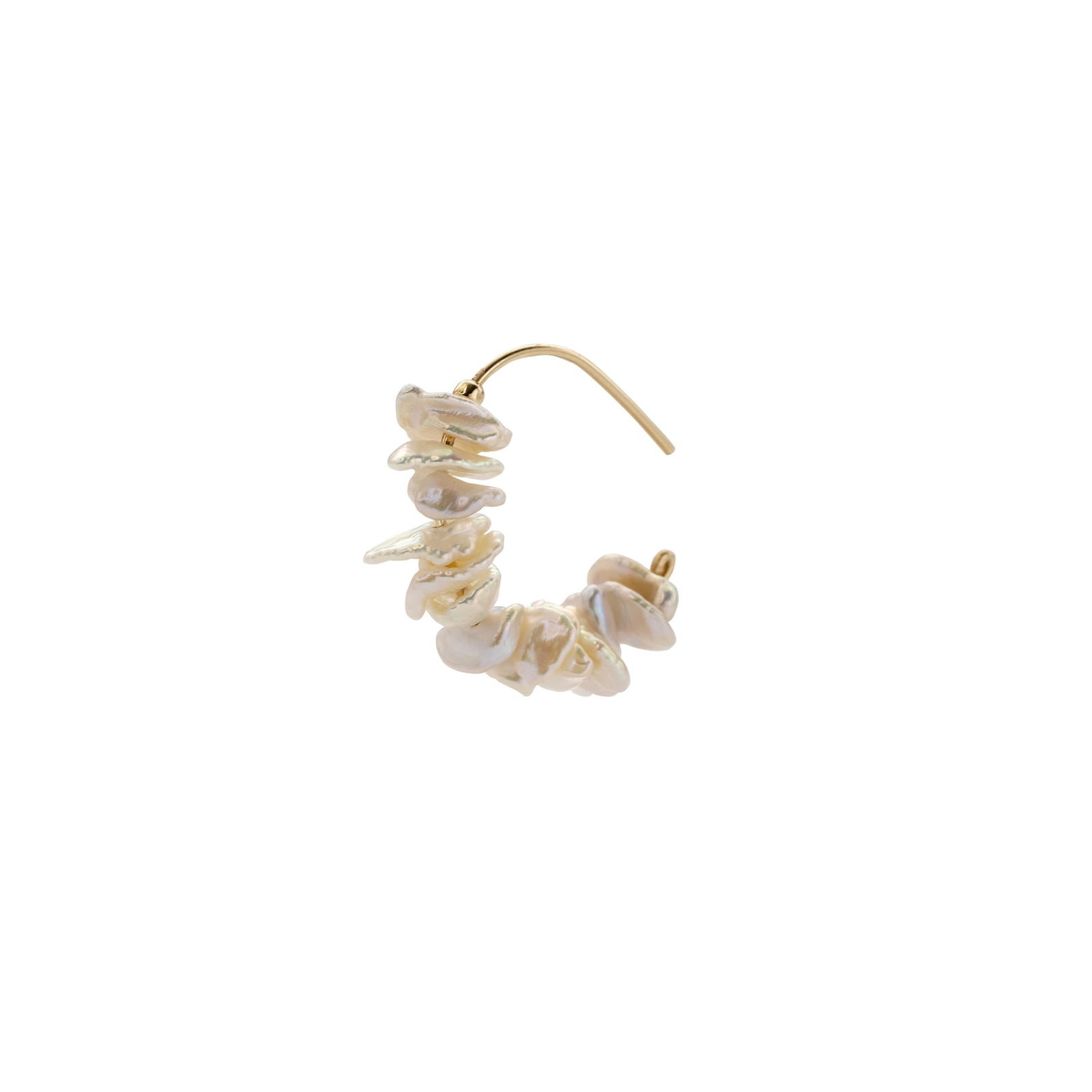 Petal Pearl Half Moon Earring 14K Gold Hook - 3