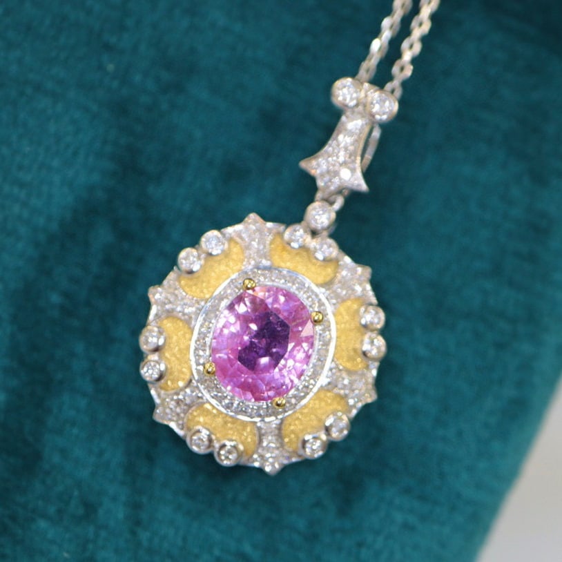 14K GOLD 1.94 CTW NATURAL SAPPHIRE & DIAMOND PENDANT - 3