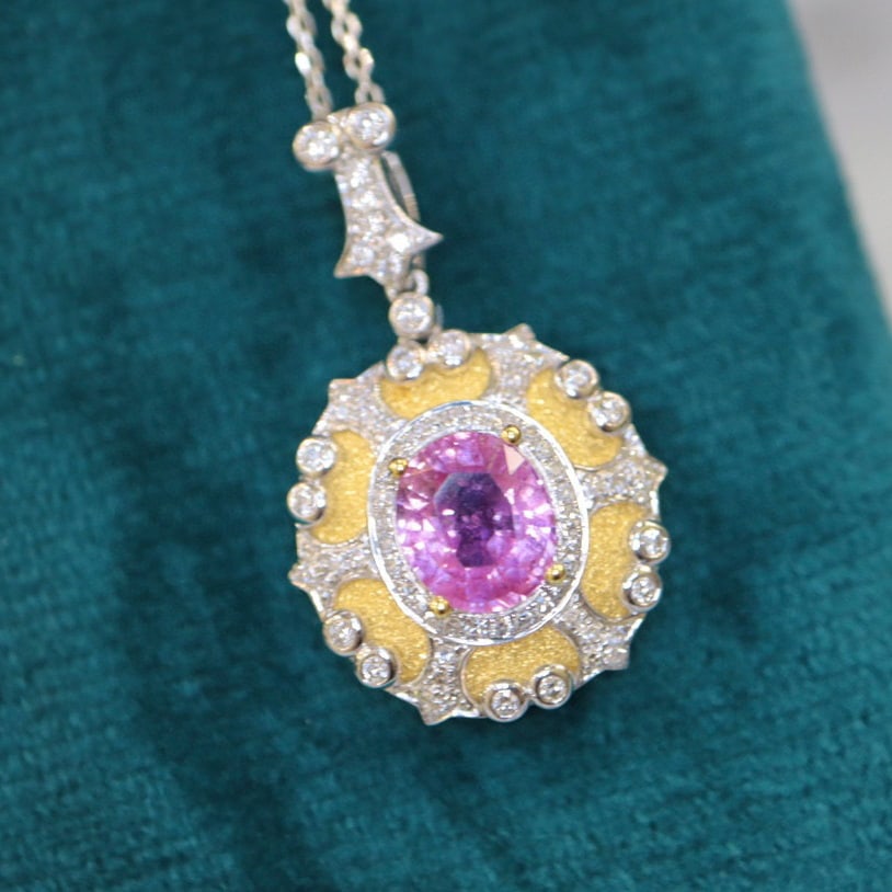 14K GOLD 1.94 CTW NATURAL SAPPHIRE & DIAMOND PENDANT - 4