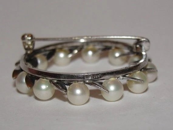 Sterling Silver Cultured Pearl Wreath Pin - 3