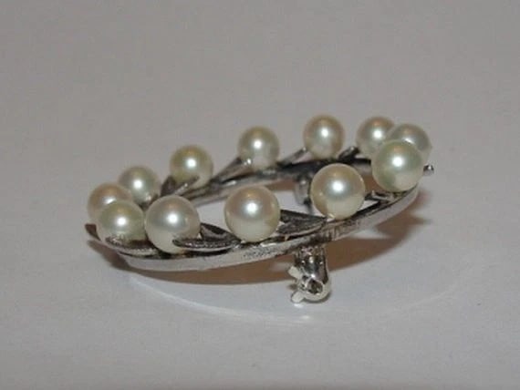 Sterling Silver Cultured Pearl Wreath Pin - 4