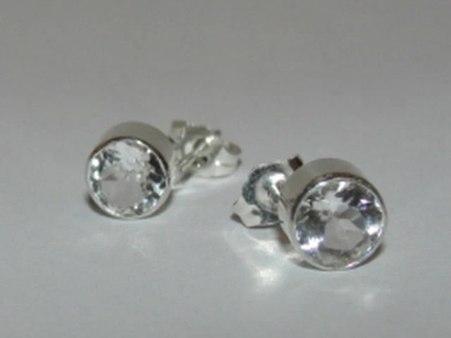 Sterling Silver Faceted Rock Crystal Bezel Set Drop Earrings April Birthstone - 2