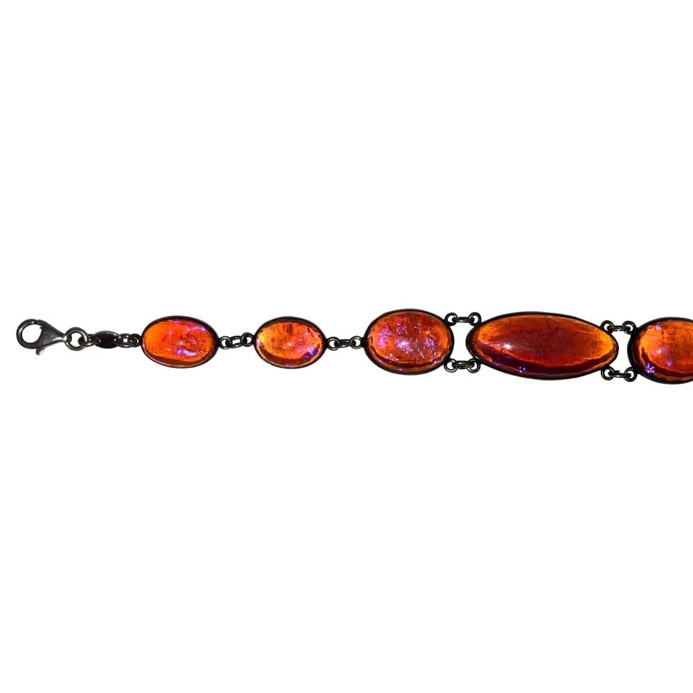 Art Deco Sterling Dragons Blood Glass Cabochon Bracelet with Modern Clasp - 4